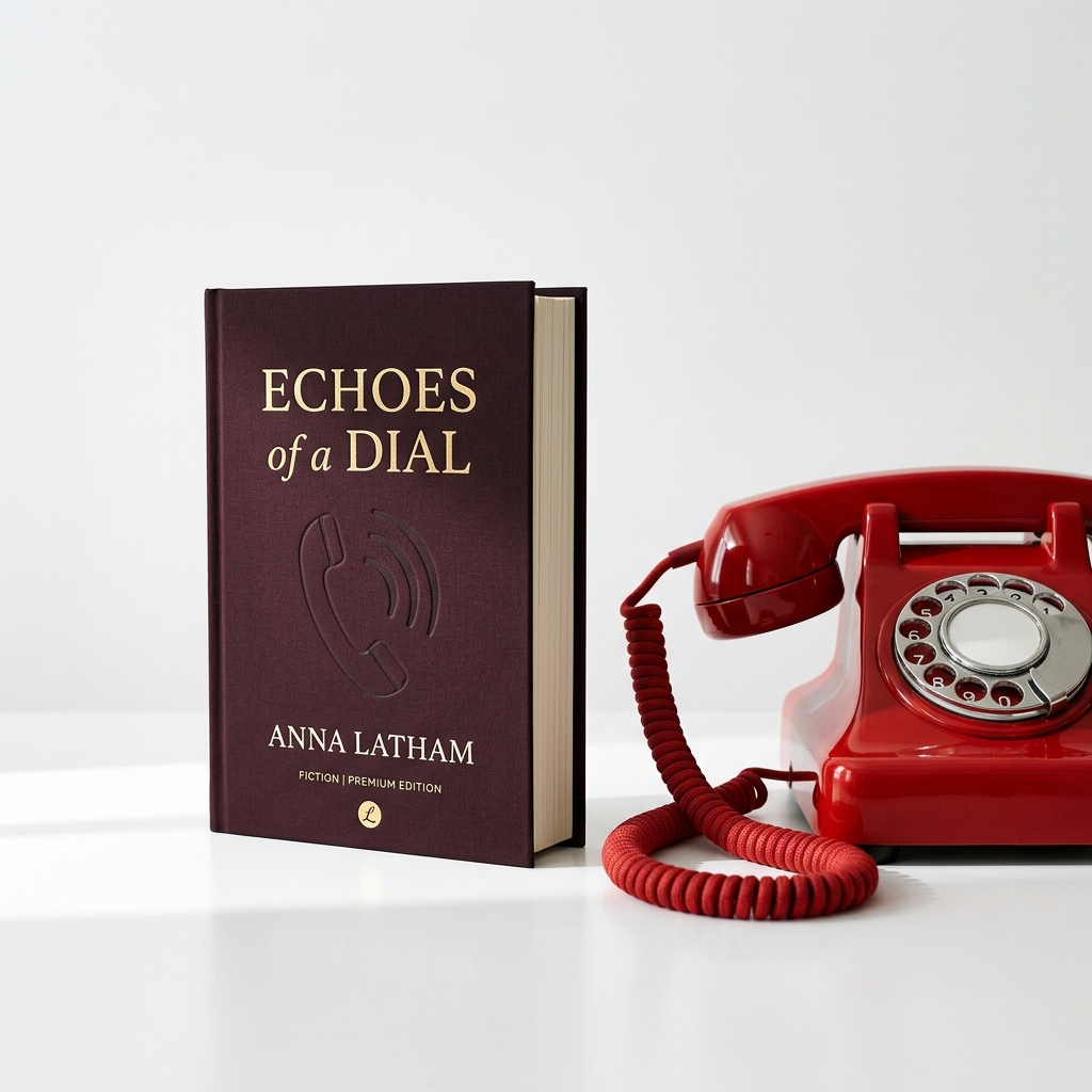 Book Cover Mockup next to a Red Vintage Telephone